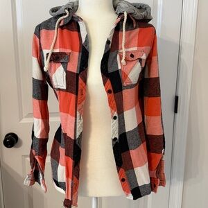Polly & Esther Red and Gray Hooded Shirt Sz M